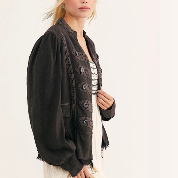 Free People Ariana Jacket Women's Black Military Style Jacket Size Medium - Picture 4 of 11
